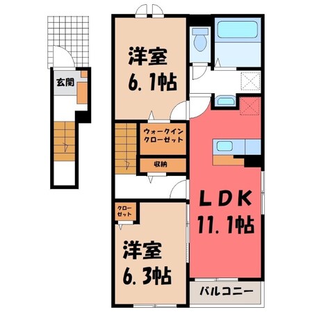 栃木駅 バス19分  くぬぎ山入口下車：停歩12分 2階の物件間取画像